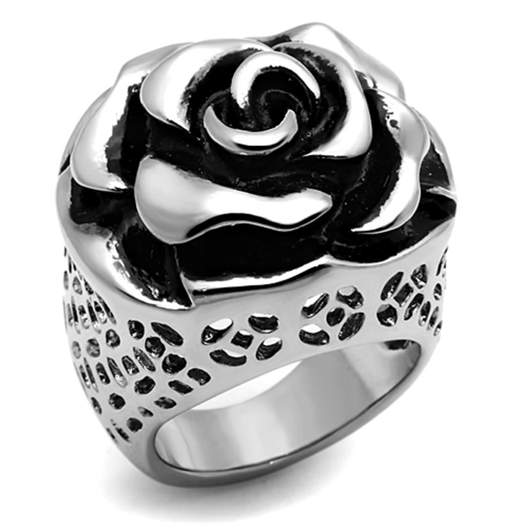 JCE922 High polished (no plating) Stainless Steel Ring with Epoxy in Jet