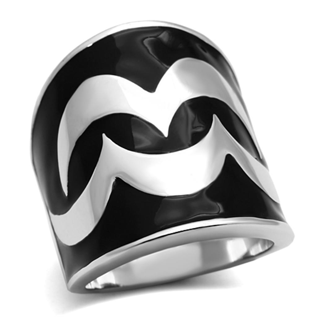 JCE926 High polished (no plating) Stainless Steel Ring with Epoxy in Jet