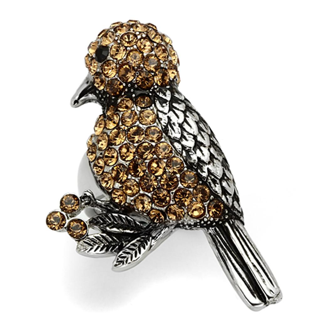 JCE932 High polished (no plating) Stainless Steel Ring with Top Grade Crystal in Smoked Quartz