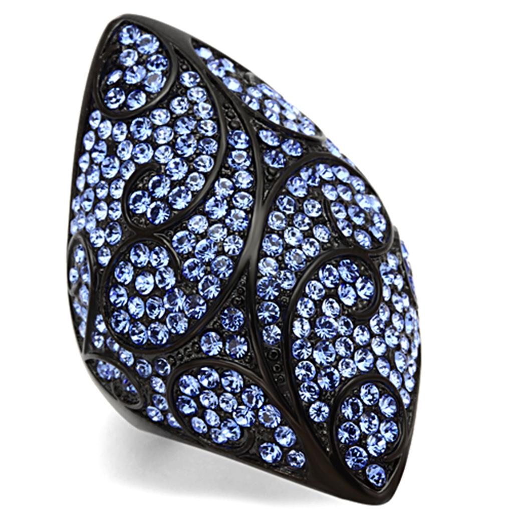 JCE949 IP Black(Ion Plating) Stainless Steel Ring with Top Grade Crystal in Sapphire