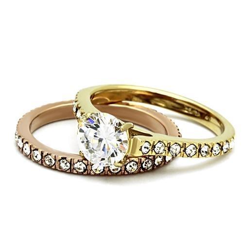 JCE968 IP Gold & IP Rose Gold (Ion Plating) Stainless Steel Ring with AAA Grade CZ in Clear