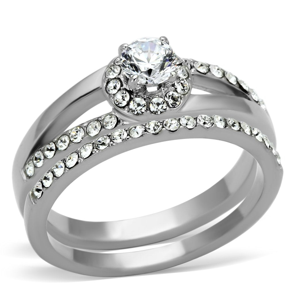 JCE971 High polished (no plating) Stainless Steel Ring with AAA Grade CZ  in Clear