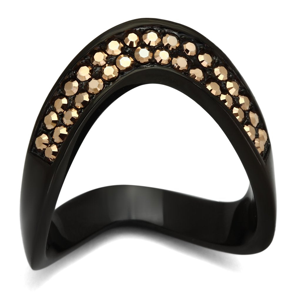 JCE982 IP Black(Ion Plating) Stainless Steel Ring with Top Grade Crystal in Metallic Light Gold