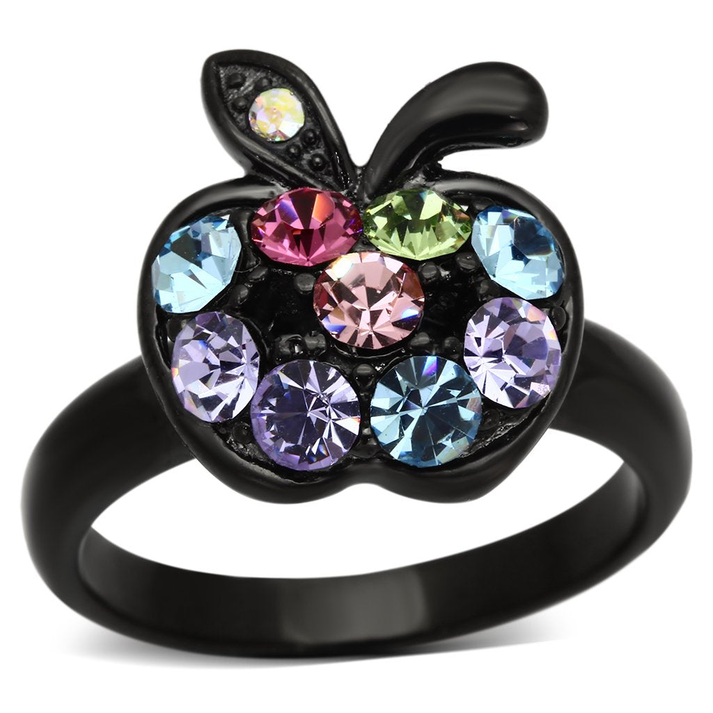 JCE984 IP Black(Ion Plating) Stainless Steel Ring with Top Grade Crystal in Multi Color