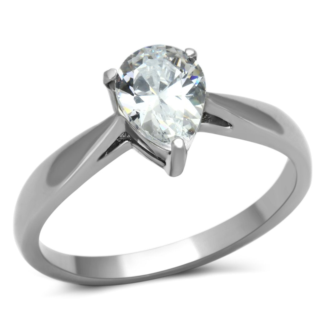JCE994 High polished (no plating) Stainless Steel Ring with AAA Grade CZ in Clear
