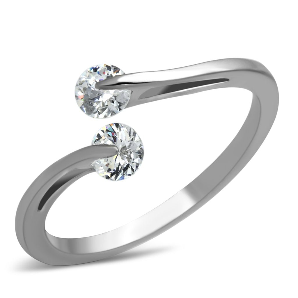 JCE995 High polished (no plating) Stainless Steel Ring with AAA Grade CZ in Clear