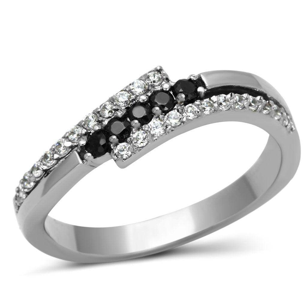 JCE996 High polished (no plating) Stainless Steel Ring with AAA Grade CZ in Black Diamond