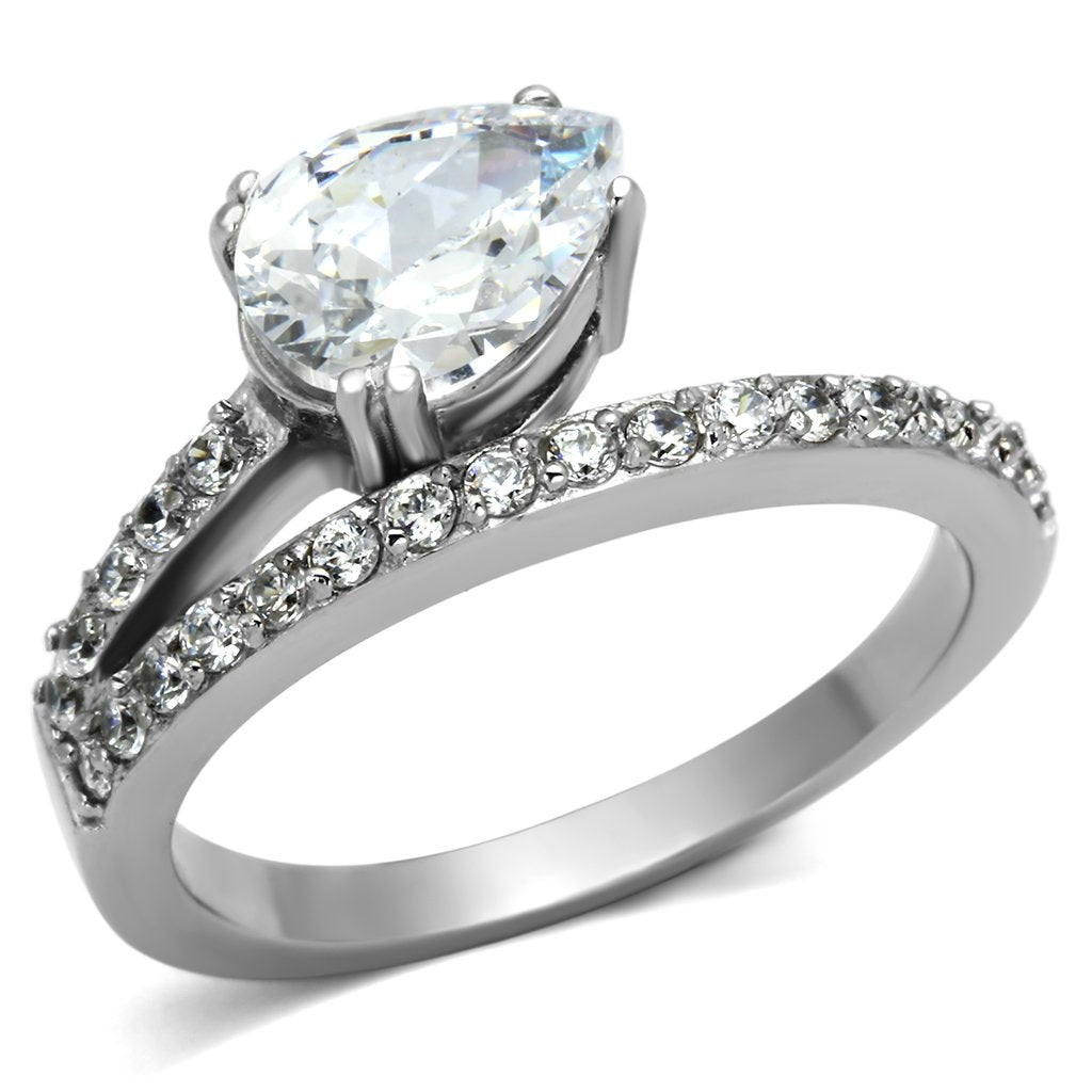 JCE998 High polished (no plating) Stainless Steel Ring with AAA Grade CZ in Clear