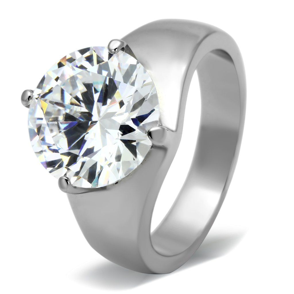 JCE999 High polished (no plating) Stainless Steel Ring with AAA Grade CZ in Clear
