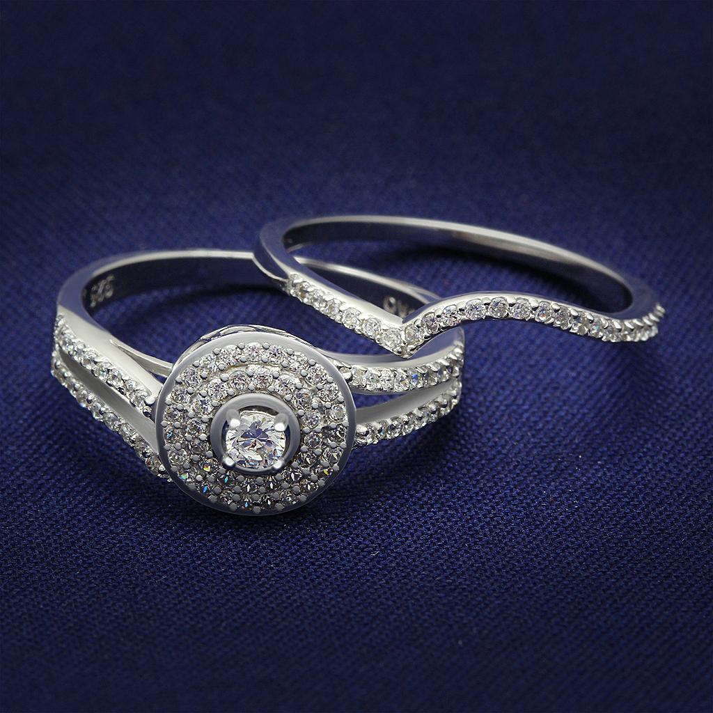 JCE001 Rhodium 925 Sterling Silver Ring with AAA Grade CZ in Clear