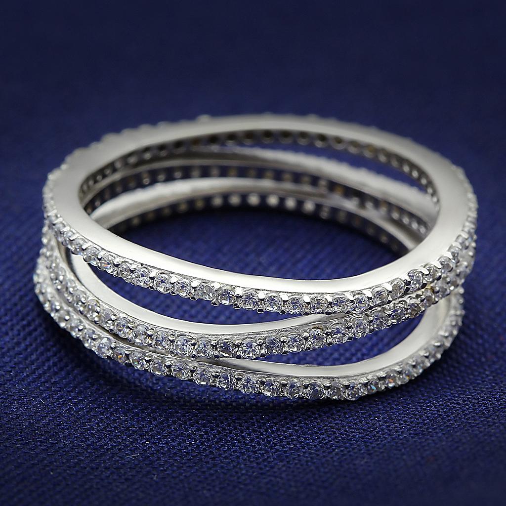 JCE006 Rhodium 925 Sterling Silver Ring with AAA Grade CZ in Clear