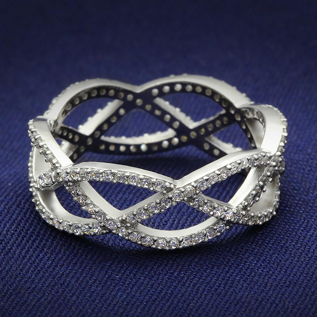JCE007 Rhodium 925 Sterling Silver Ring with AAA Grade CZ in Clear