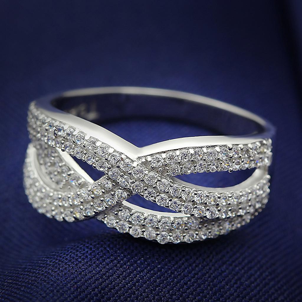 JCE008 Rhodium 925 Sterling Silver Ring with AAA Grade CZ in Clear