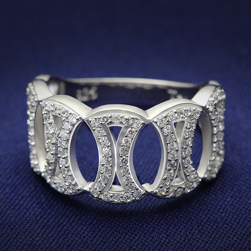 JCE009 Rhodium 925 Sterling Silver Ring with AAA Grade CZ in Clear