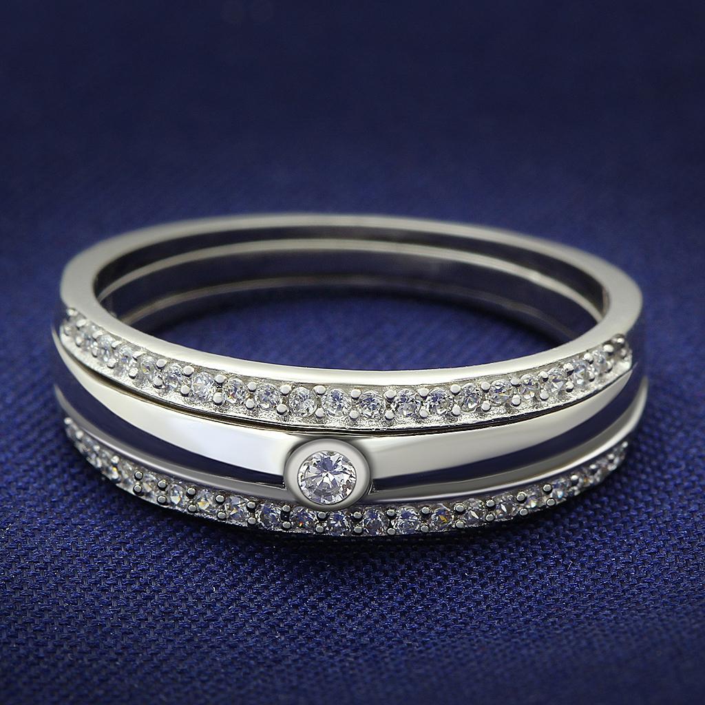 JCE013 Rhodium 925 Sterling Silver Ring with AAA Grade CZ in Clear