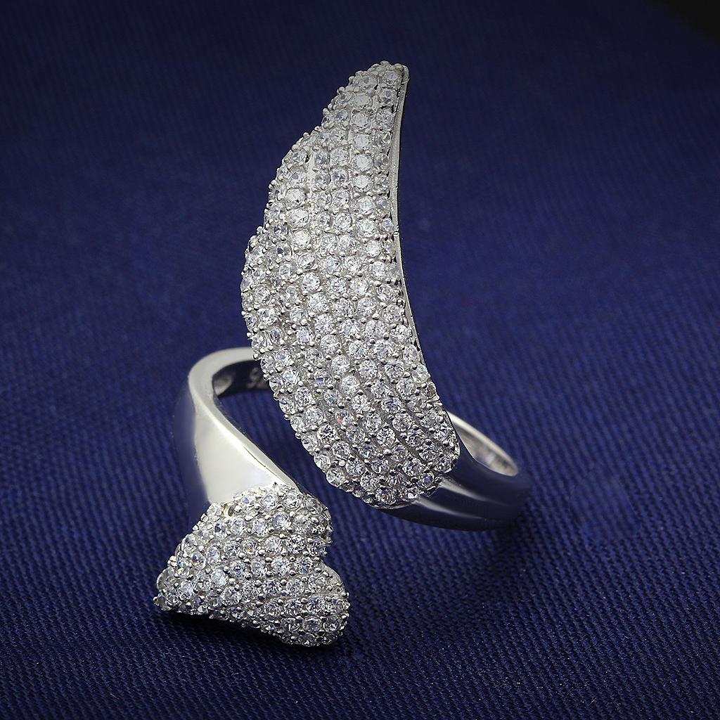 JCE014 Rhodium 925 Sterling Silver Ring with AAA Grade CZ in Clear