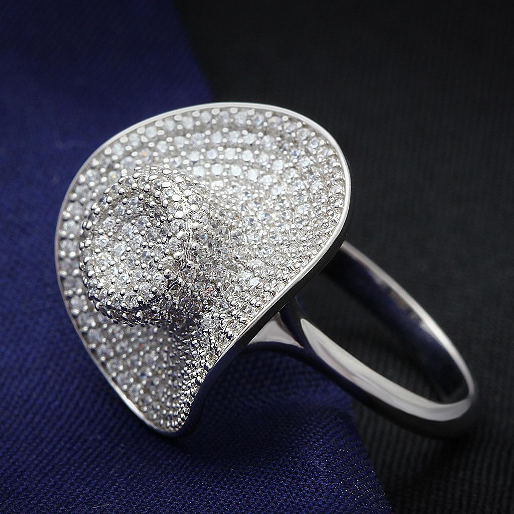 JCE015 Rhodium 925 Sterling Silver Ring with AAA Grade CZ in Clear