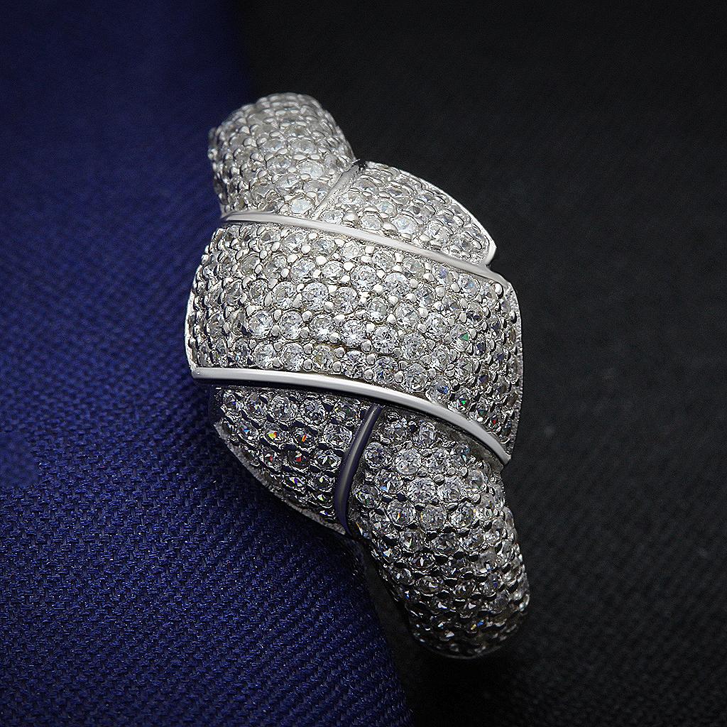 JCE016 Rhodium 925 Sterling Silver Ring with AAA Grade CZ in Clear