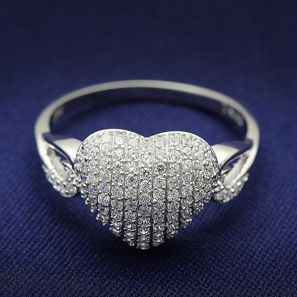 JCE017 Rhodium 925 Sterling Silver Ring with AAA Grade CZ in Clear