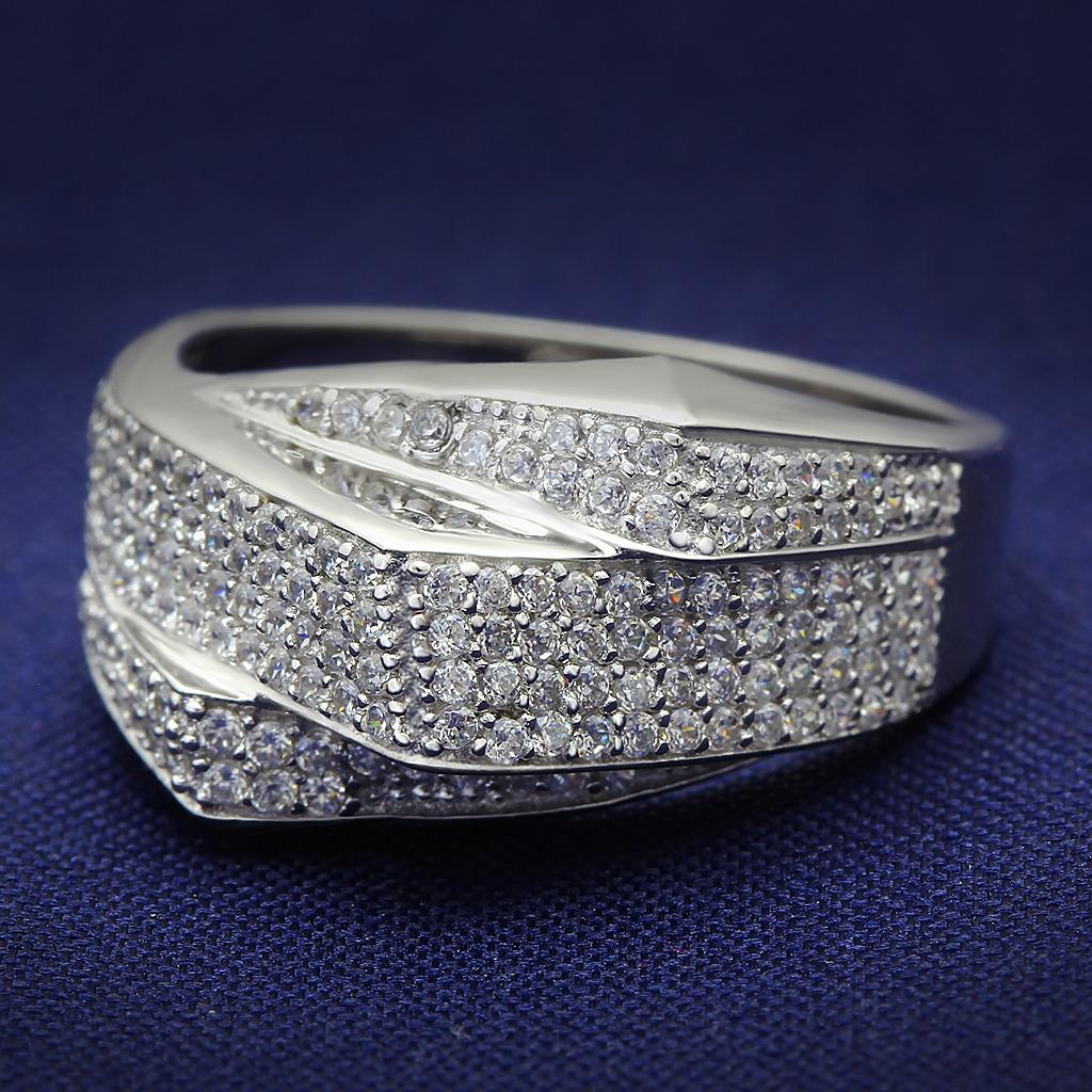 JCE018 Rhodium 925 Sterling Silver Ring with AAA Grade CZ in Clear