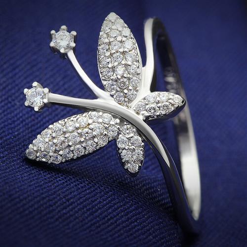 JCE021 Rhodium 925 Sterling Silver Ring with AAA Grade CZ in Clear