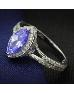 JCE024 Rhodium 925 Sterling Silver Ring with AAA Grade CZ in Tanzanite