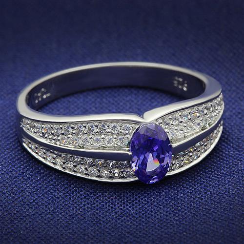 JCE025 Rhodium 925 Sterling Silver Ring with AAA Grade CZ in Tanzanite