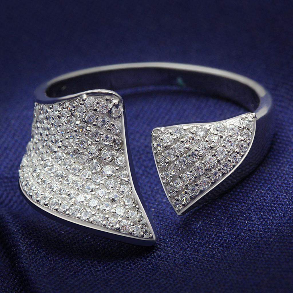 JCE032 Rhodium 925 Sterling Silver Ring with AAA Grade CZ  in Clear