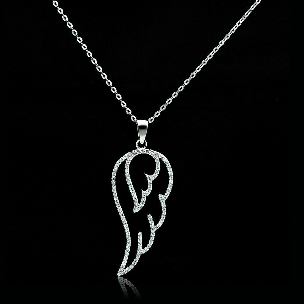 JCE034 Rhodium 925 Sterling Silver Necklace with AAA Grade CZ in Clear