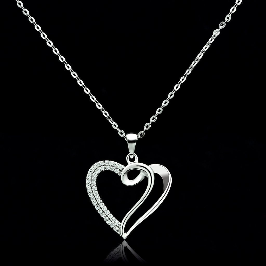 JCE035 Rhodium 925 Sterling Silver Necklace with AAA Grade CZ in Clear