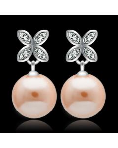 JCE040 Rhodium 925 Sterling Silver Earrings with Synthetic Pearl in Light Rose