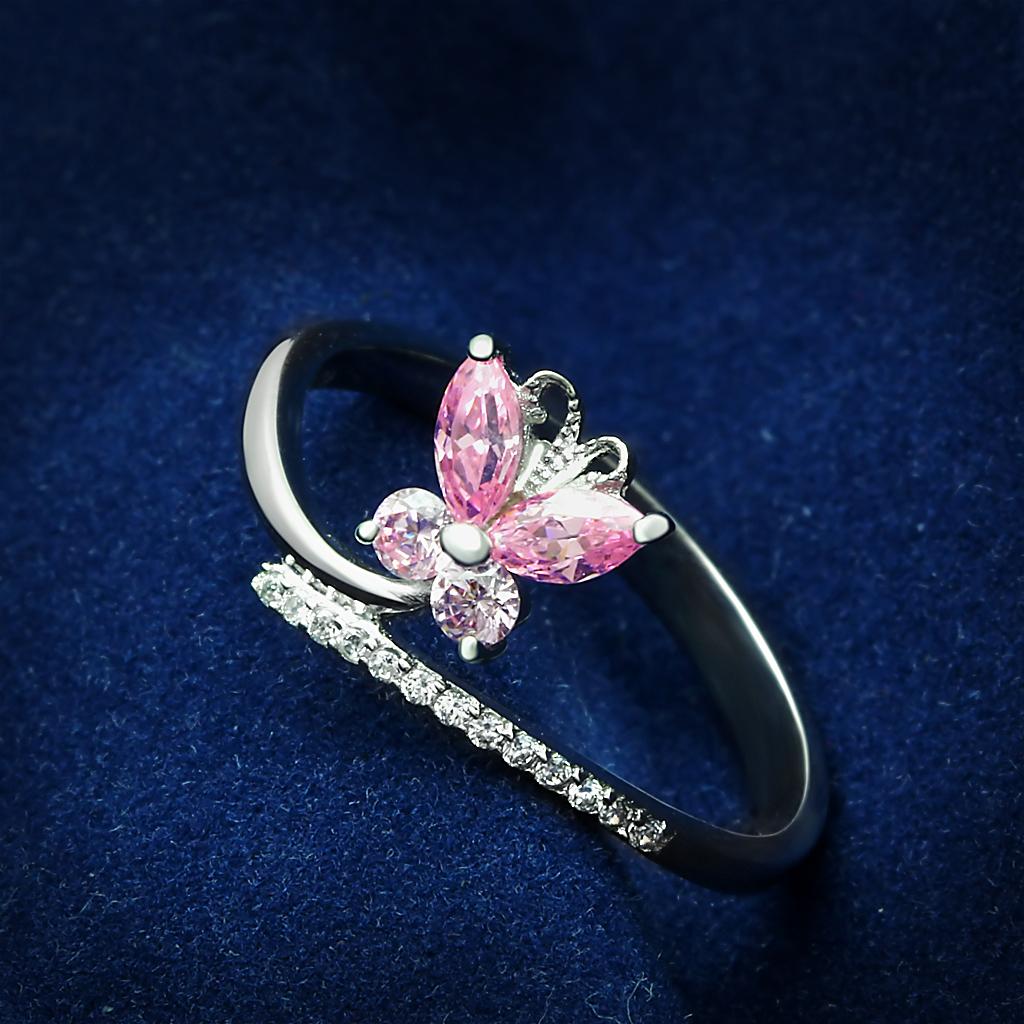 JCE042 Rhodium 925 Sterling Silver Ring with AAA Grade CZ  in Light Rose