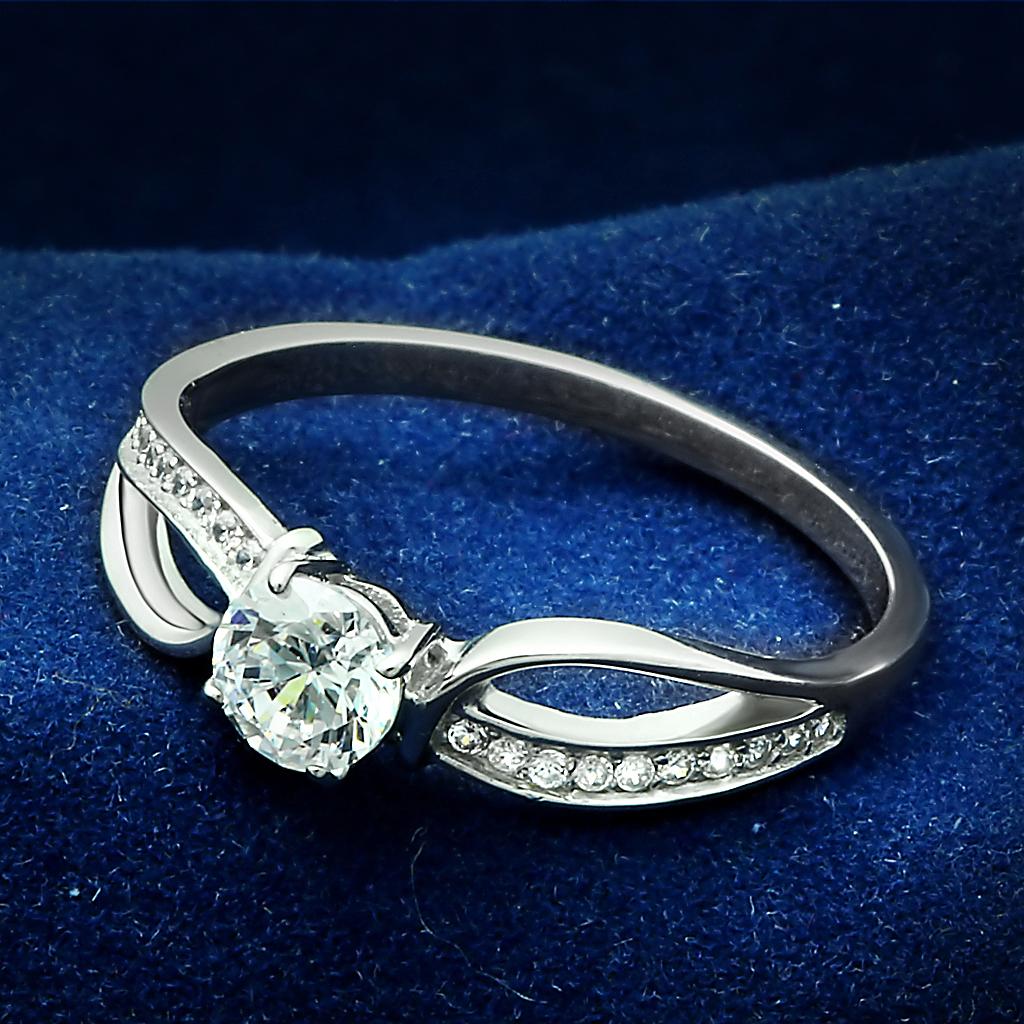JCE044 Rhodium 925 Sterling Silver Ring with AAA Grade CZ  in Clear