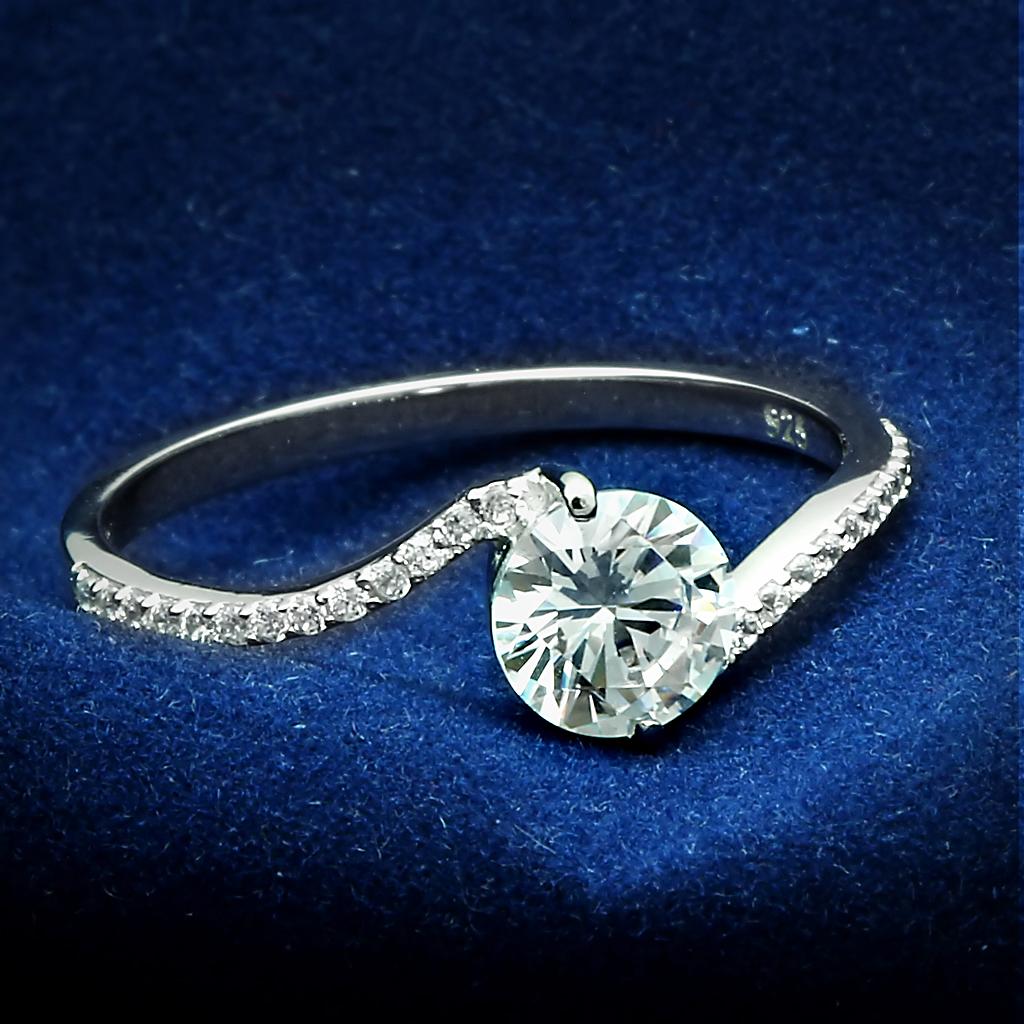 JCE045 Rhodium 925 Sterling Silver Ring with AAA Grade CZ  in Clear