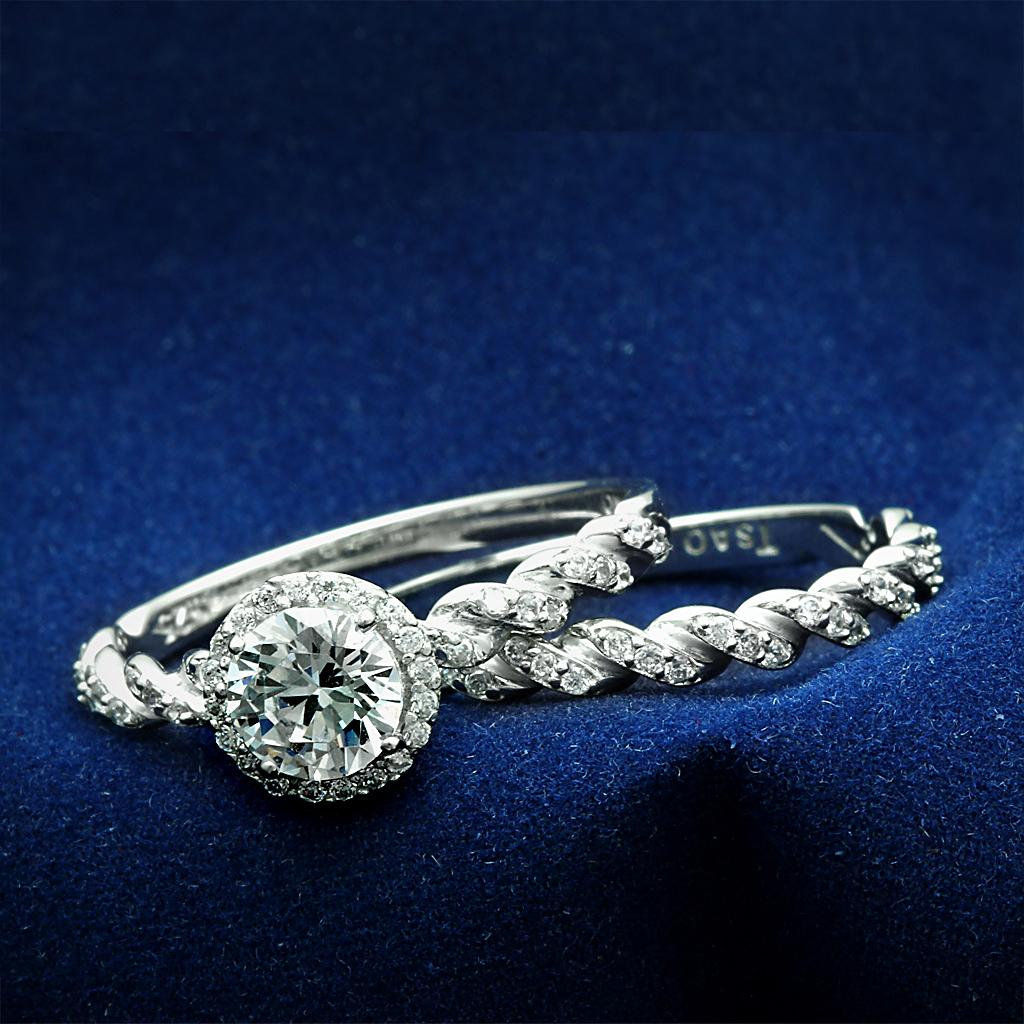 JCE046 Rhodium 925 Sterling Silver Ring with AAA Grade CZ  in Clear
