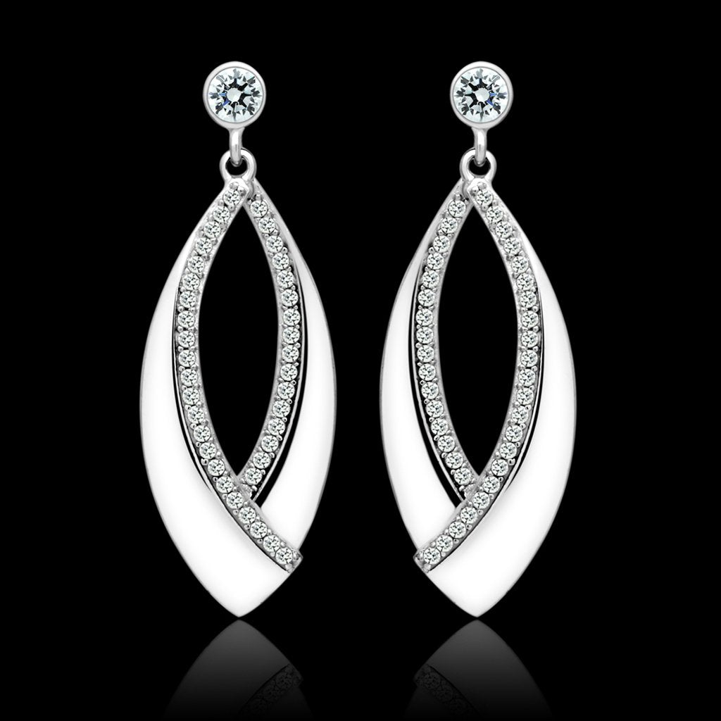 JCE054 Rhodium 925 Sterling Silver Earrings with AAA Grade CZ in Clear
