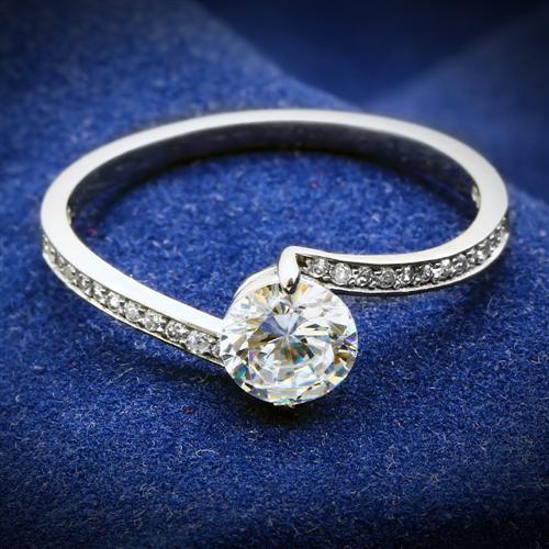 JCE057 Rhodium 925 Sterling Silver Ring with AAA Grade CZ in Clear