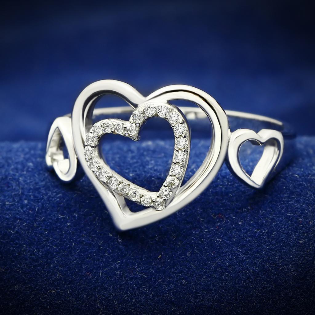 JCE058 Rhodium 925 Sterling Silver Ring with AAA Grade CZ in Clear