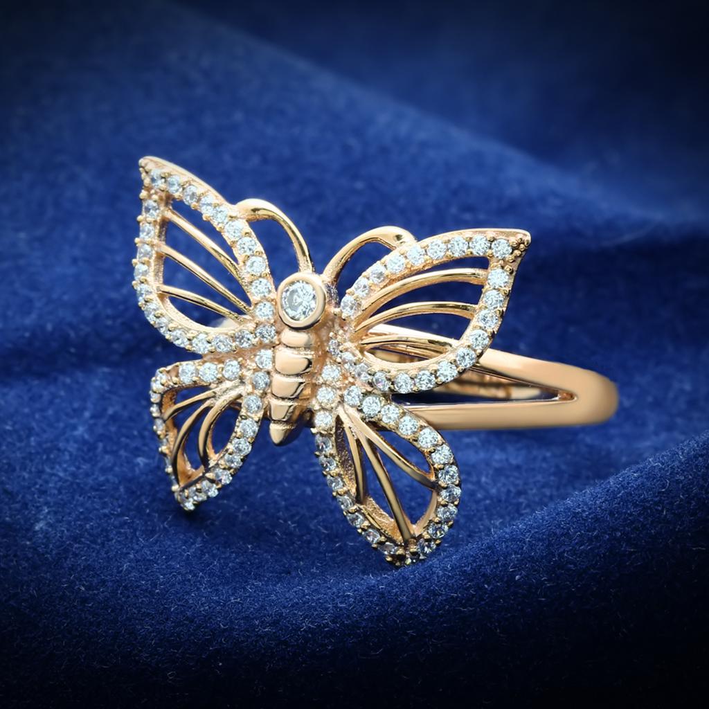 JCE059 Rose Gold 925 Sterling Silver Ring with AAA Grade CZ in Clear