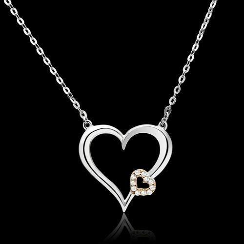 JCE061 Rose Gold + Rhodium 925 Sterling Silver Necklace with AAA Grade CZ in Clear