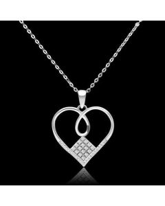 JCE062 Rhodium 925 Sterling Silver Necklace with AAA Grade CZ in Clear