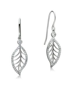 JCE068 Rhodium 925 Sterling Silver Earrings with AAA Grade CZ in Clear