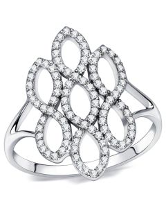 JCE071 Rhodium 925 Sterling Silver Ring with AAA Grade CZ in Clear
