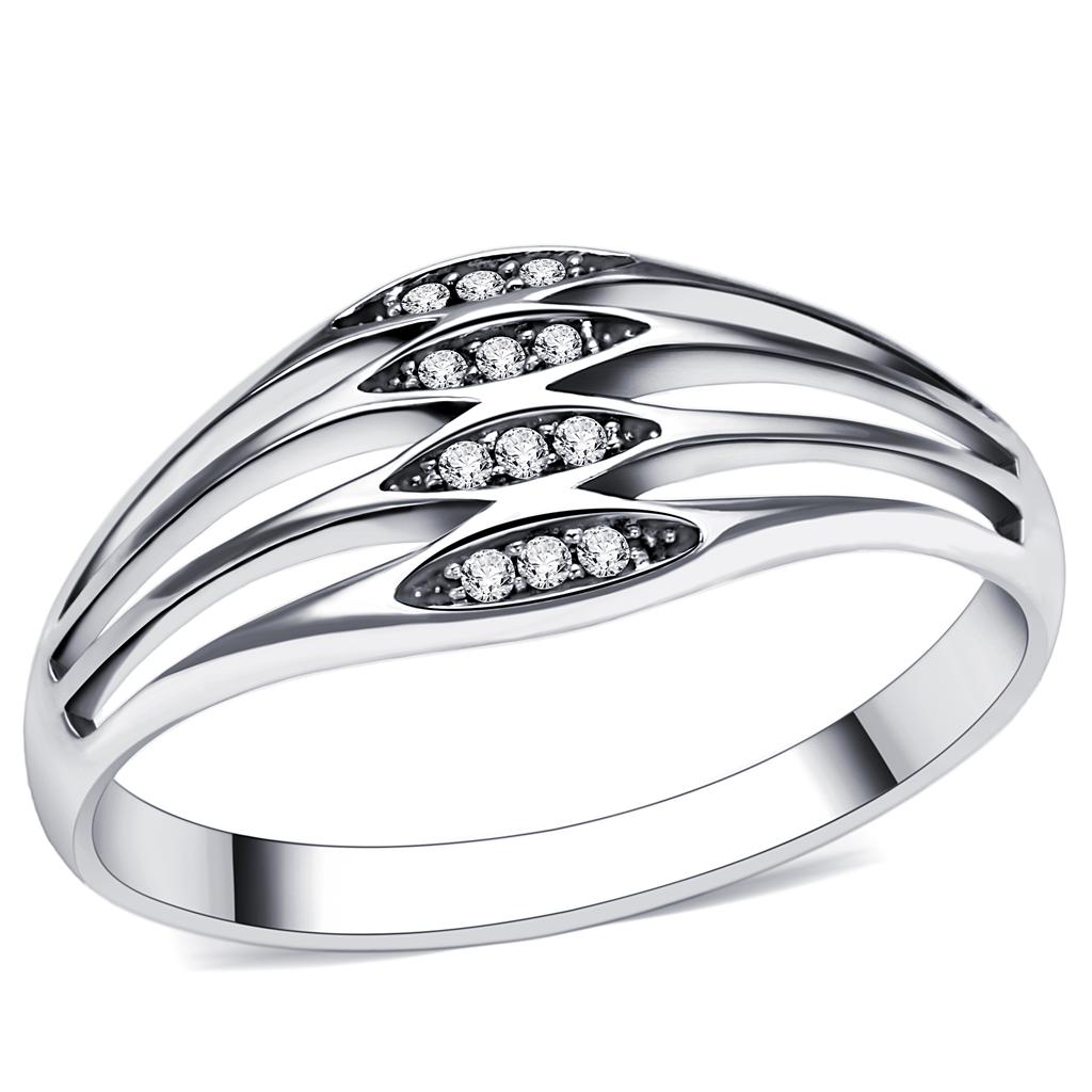 JCE072 Rhodium 925 Sterling Silver Ring with AAA Grade CZ in Clear