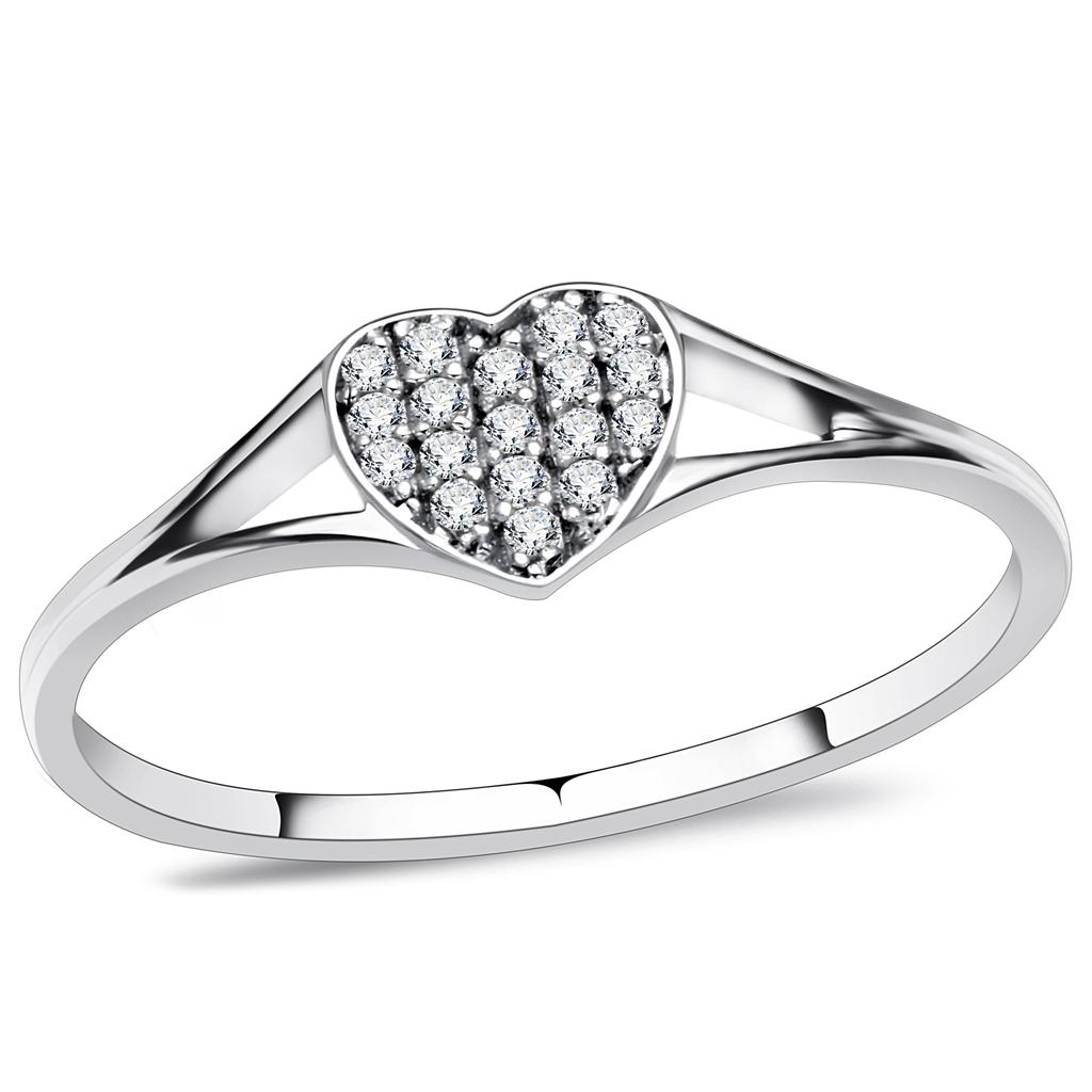 JCE073 Rhodium 925 Sterling Silver Ring with AAA Grade CZ in Clear