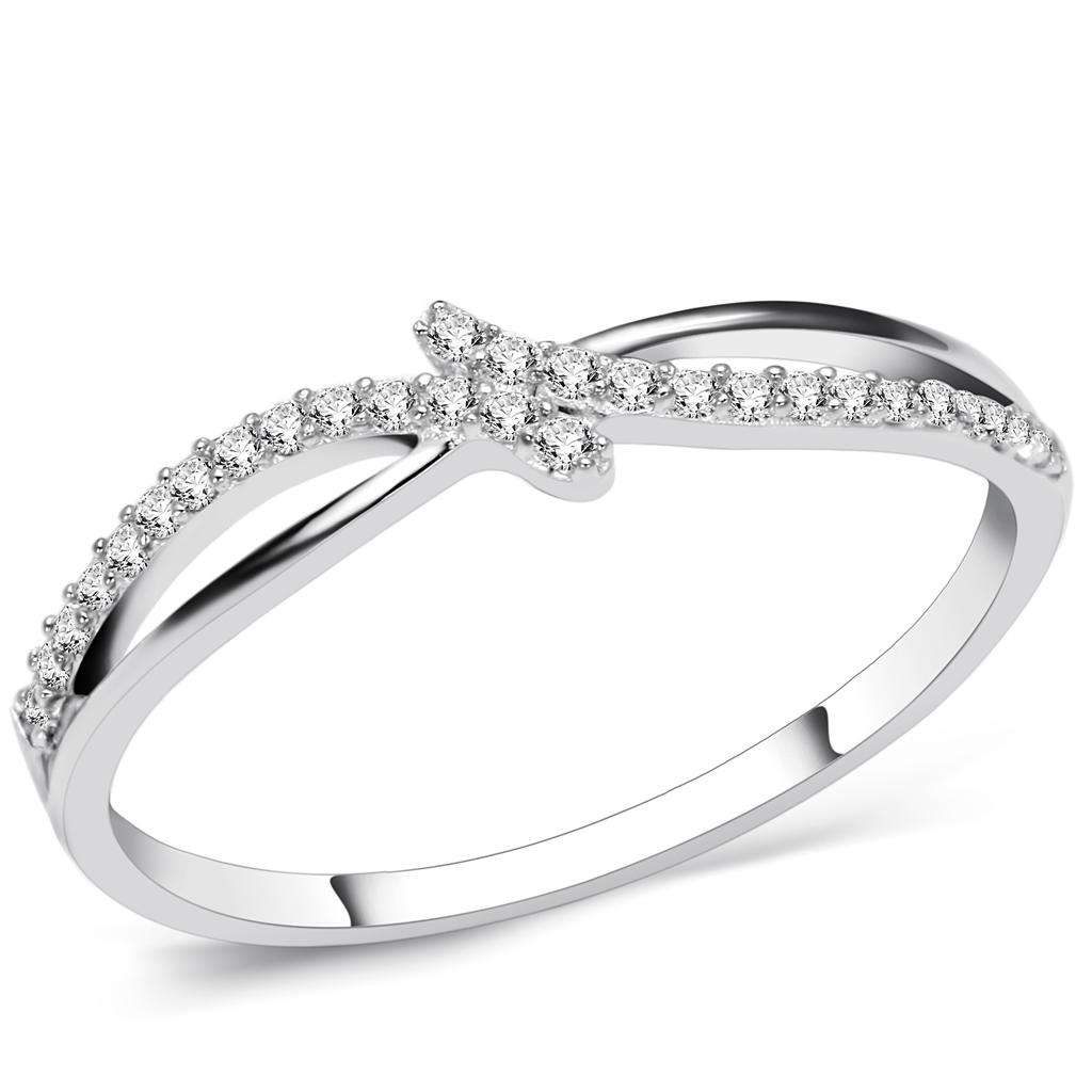 JCE074 Rhodium 925 Sterling Silver Ring with AAA Grade CZ in Clear