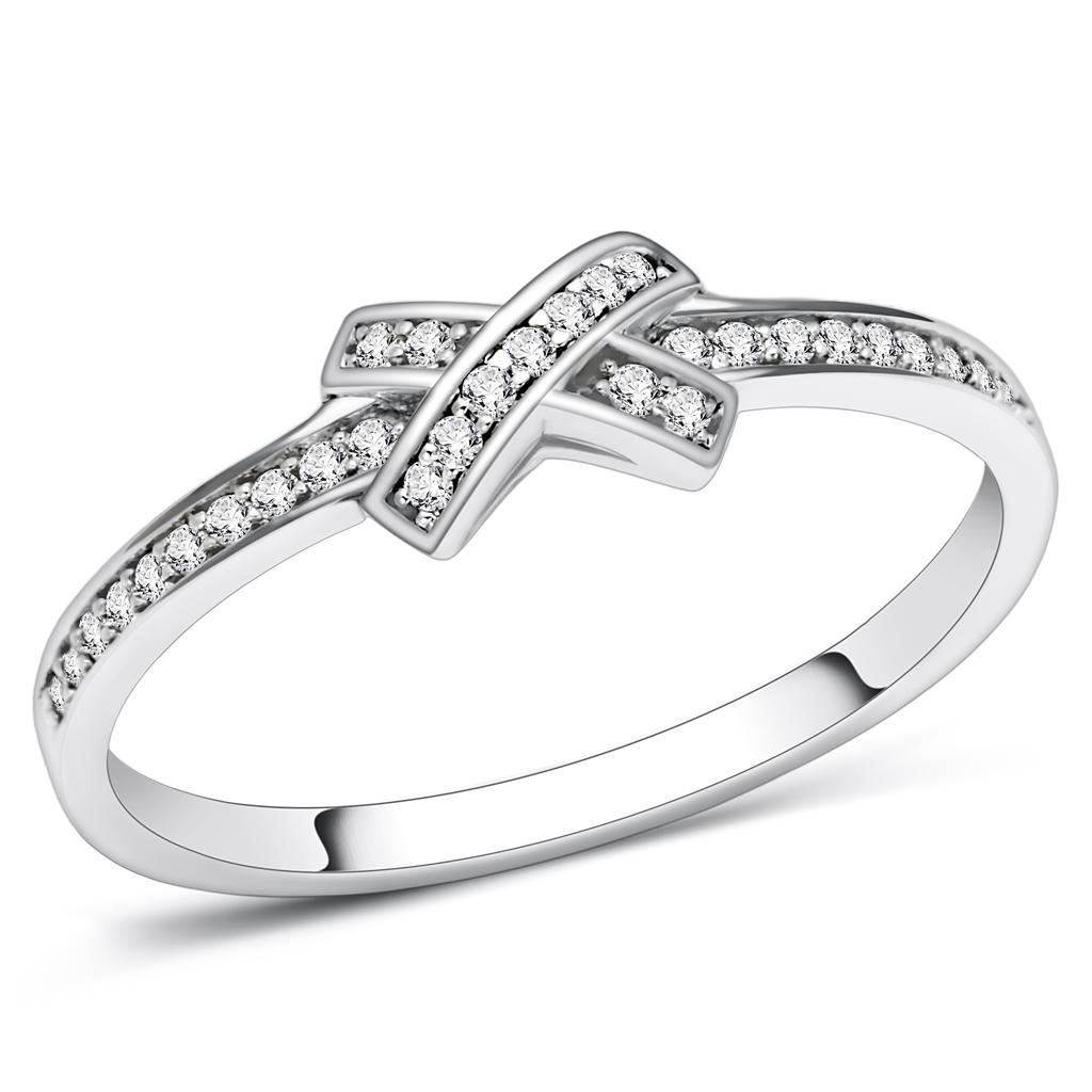 JCE075 Rhodium 925 Sterling Silver Ring with AAA Grade CZ in Clear