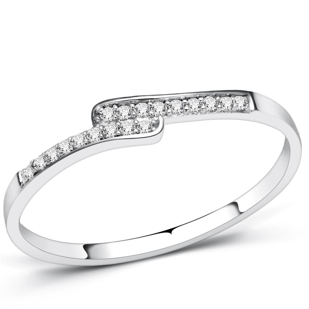 JCE077 Rhodium 925 Sterling Silver Ring with AAA Grade CZ in Clear