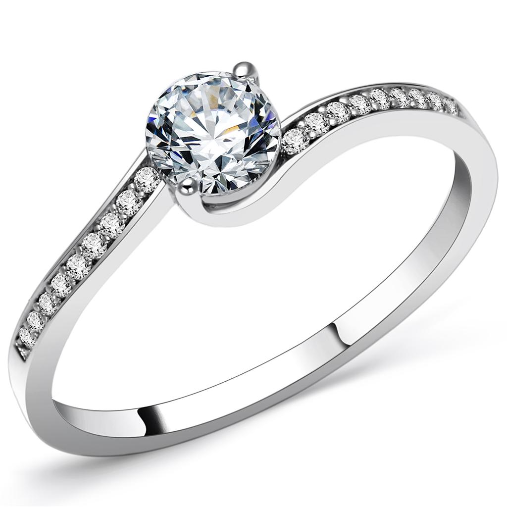JCE078 Rhodium 925 Sterling Silver Ring with AAA Grade CZ in Clear