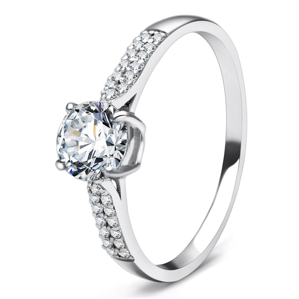 JCE080 Rhodium 925 Sterling Silver Ring with AAA Grade CZ in Clear